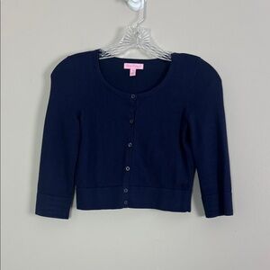 Lilly Pulitzer Navy Blue Cardigan XS Cotton Blend Stretch